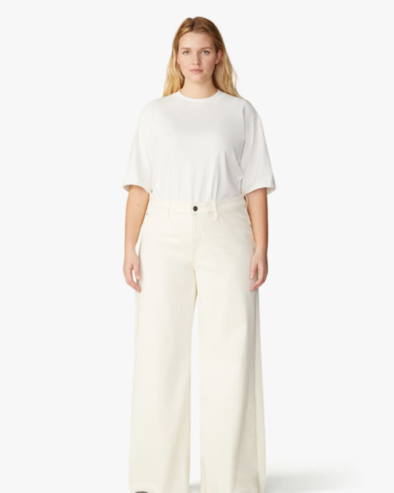 Front of a model wearing a size 14 Amanda High-Rise Wide-Leg Jeans in Tusk by Warp + Weft. | dia_product_style_image_id:248894